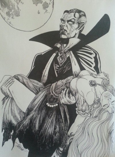 drawing of vampire holding woman by Tierra Jackson