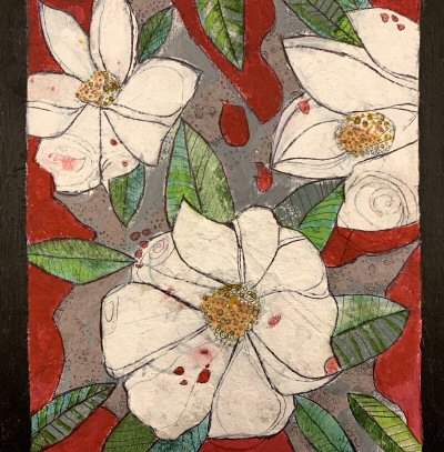 Painting magnolias with blood on them by J. Check